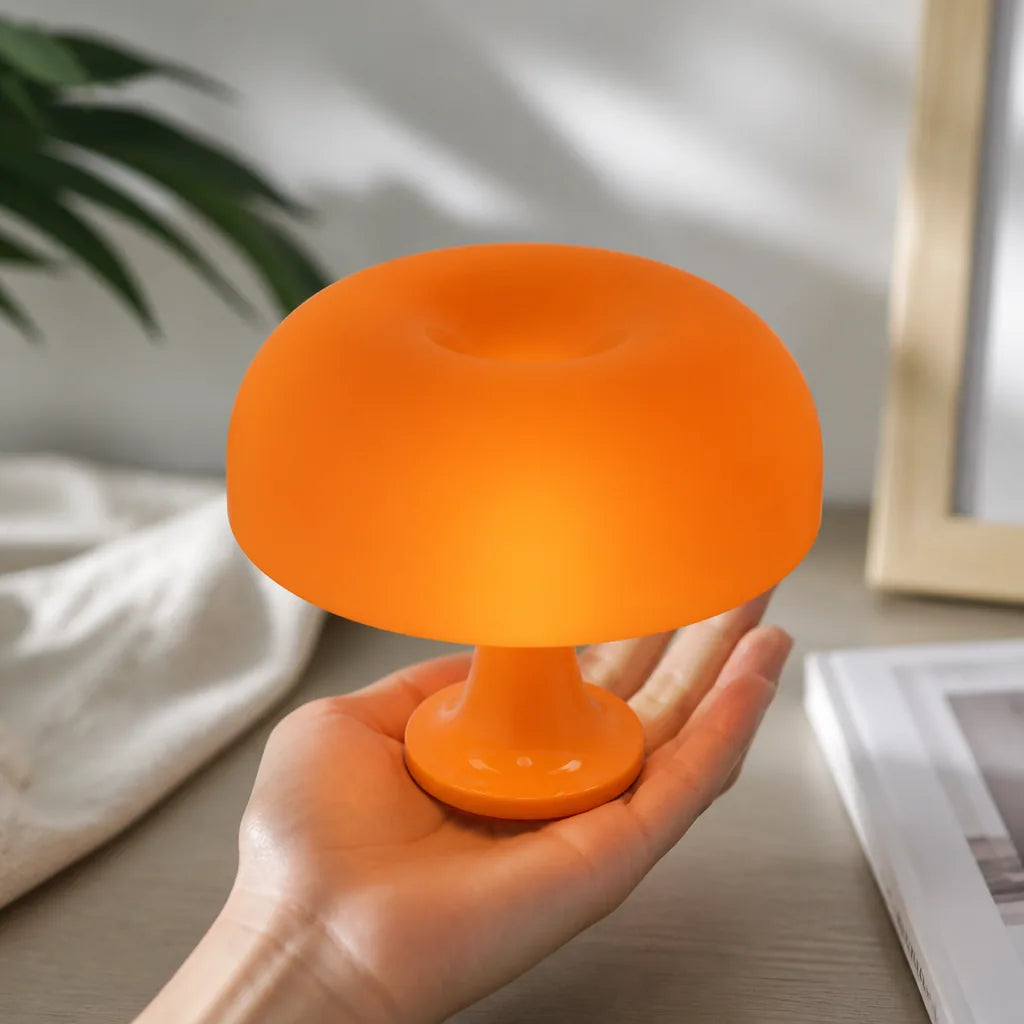 Pilz-Tischleuchte, dimmbar mit drei Lichtfarben, USB, Retro-Design