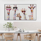 Wandbild Giraffen mit Sonnenbrille – Farbenfrohes Leinwanddruck