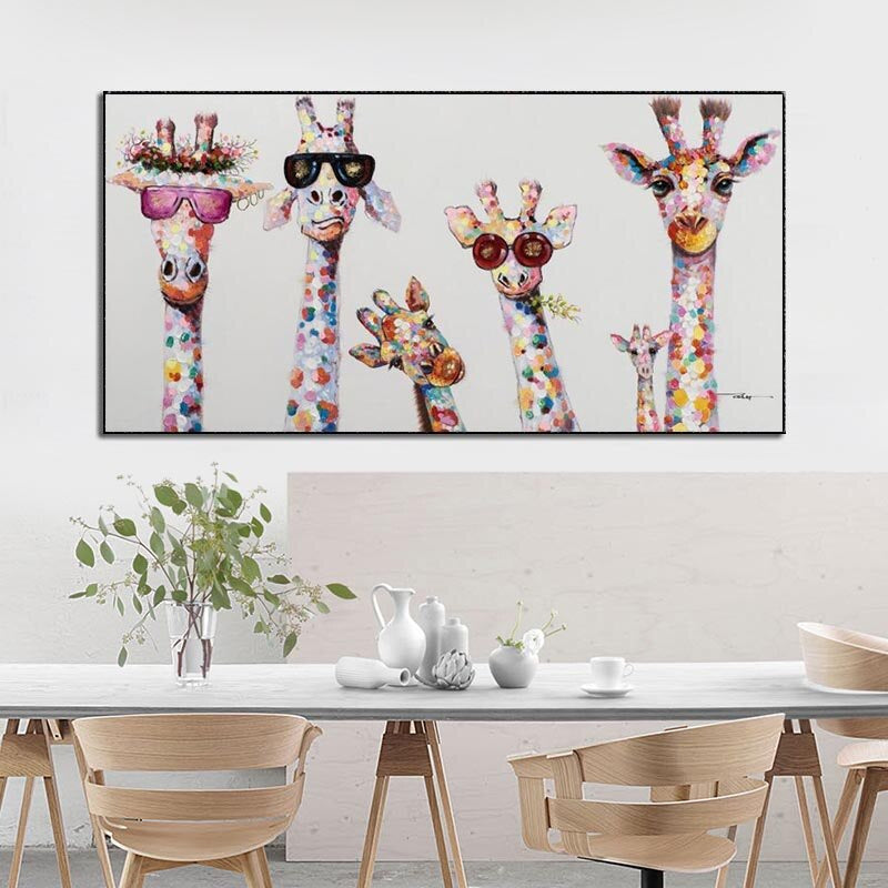Wandbild Giraffen mit Sonnenbrille – Farbenfrohes Leinwanddruck