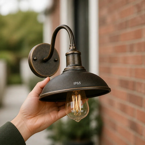 Außenwandleuchte im Vintage-Stil, wetterfest IP65, Metallgehäuse mit E27-Fassung, 26 cm