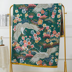 Handtuch mit Kranich-Muster und Blüten – Baumwolle, schnelltrocknend