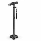 Gehstock mit Vierfuß, LED-Licht und Alarmtaste, faltbar und höhenverstellbar, Aluminium