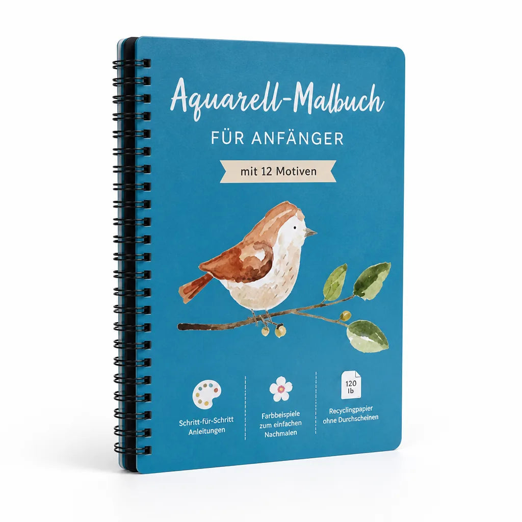 Aquarell-Malbuch für Anfänger mit 12 Motiven, Schritt-für-Schritt-Anleitungen, 120 lb Recyclingpapier
