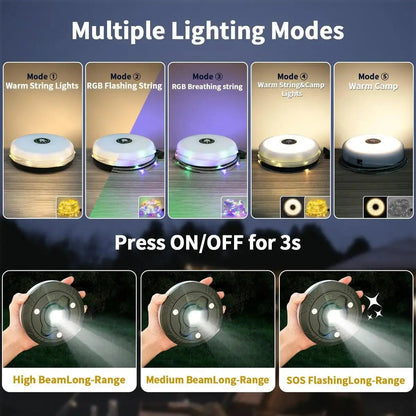 4-in-1 Camping-Lampe mit RGB-Lichterkette & Powerbank