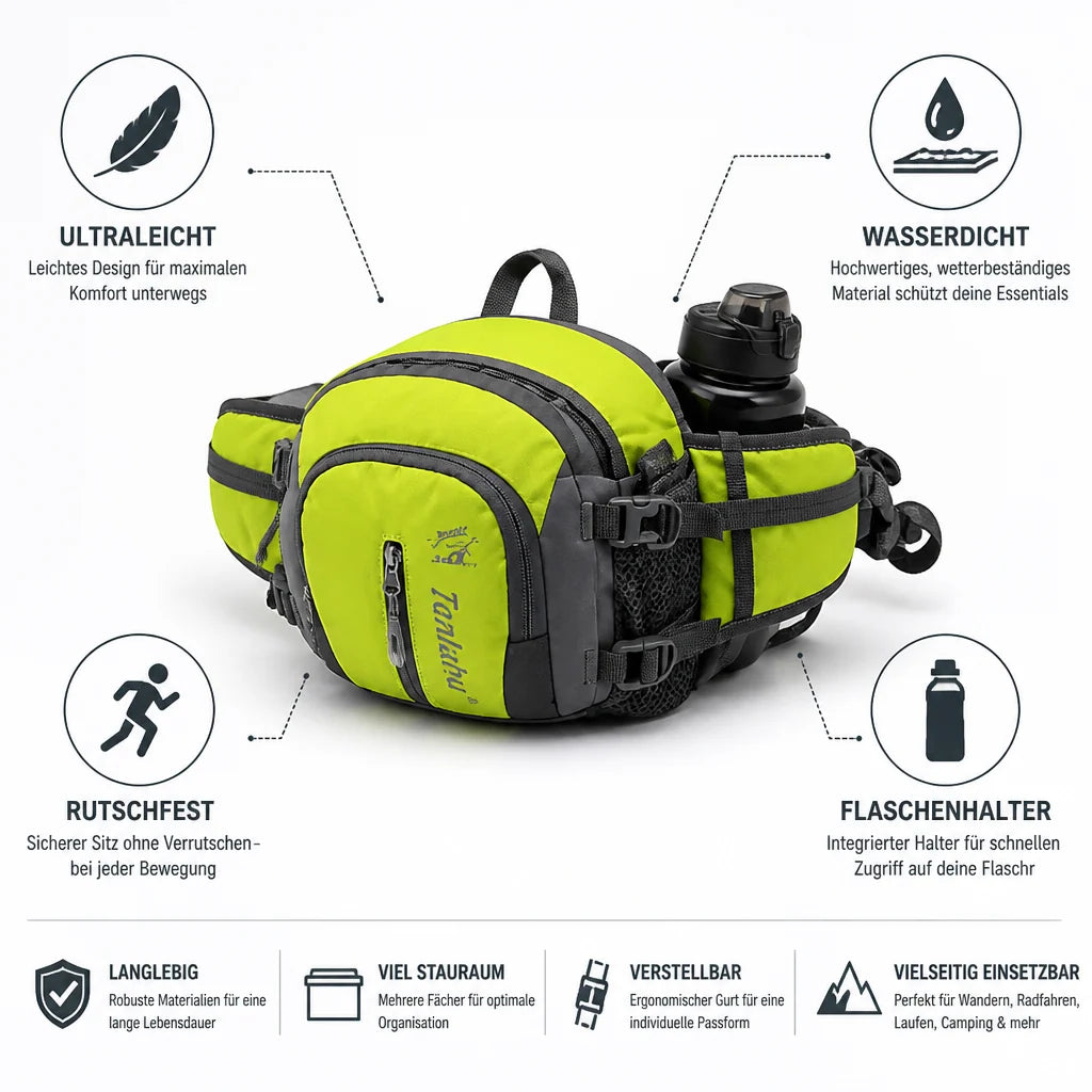 Bauchtasche mit Flaschenhalter, ultraleicht und wasserdicht, rutschfester Sitz