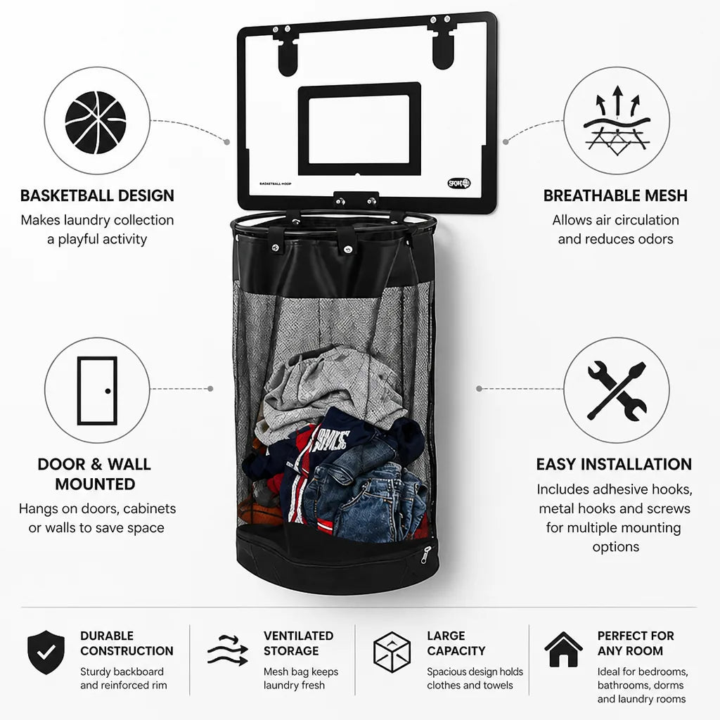 Wäschekorb im Basketball-Design, atmungsaktiver Netzkorb zum Aufhängen