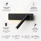 LED-Lesewandleuchte mit schwenkbarem Spot und Ambientelicht, Metall, 2 Schalter