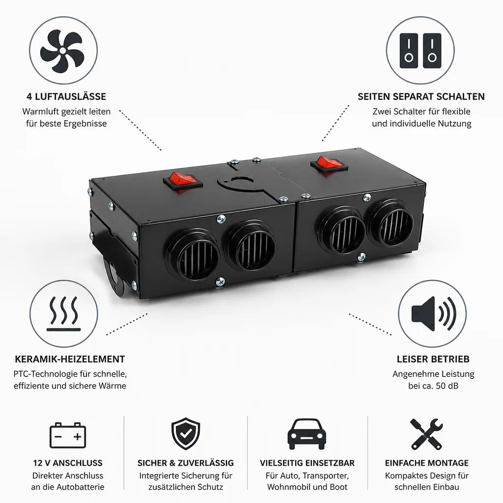 Auto-Heizlüfter 12 V zum Enteisen der Windschutzscheibe, 500 W, Keramik-Heizelement