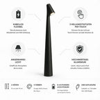 Akku-Tischlampe aus Aluminium, kabellos mit 3-stufigem Touch-Dimmer und USB-Aufladung