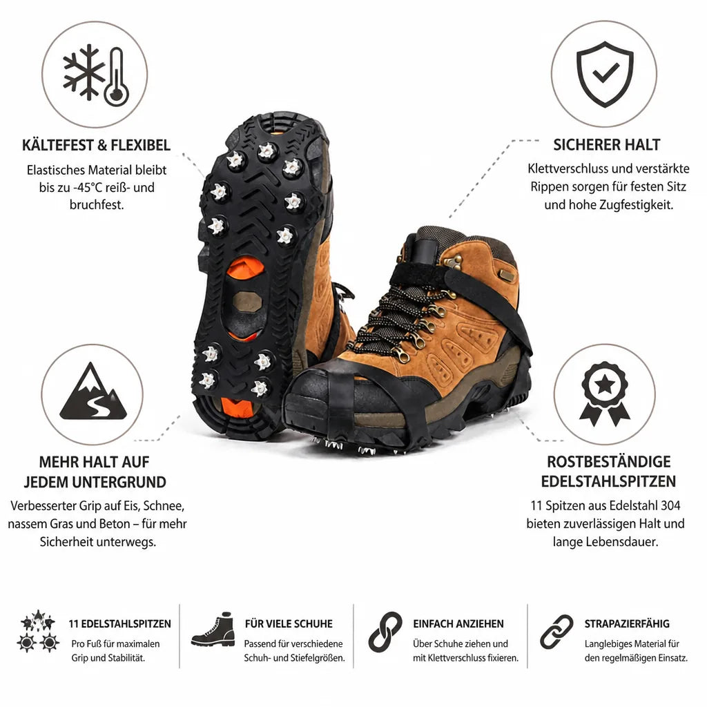 Schuhspikes für Eis und Schnee, rutschfest mit 11 Edelstahlspitzen, 1 Paar