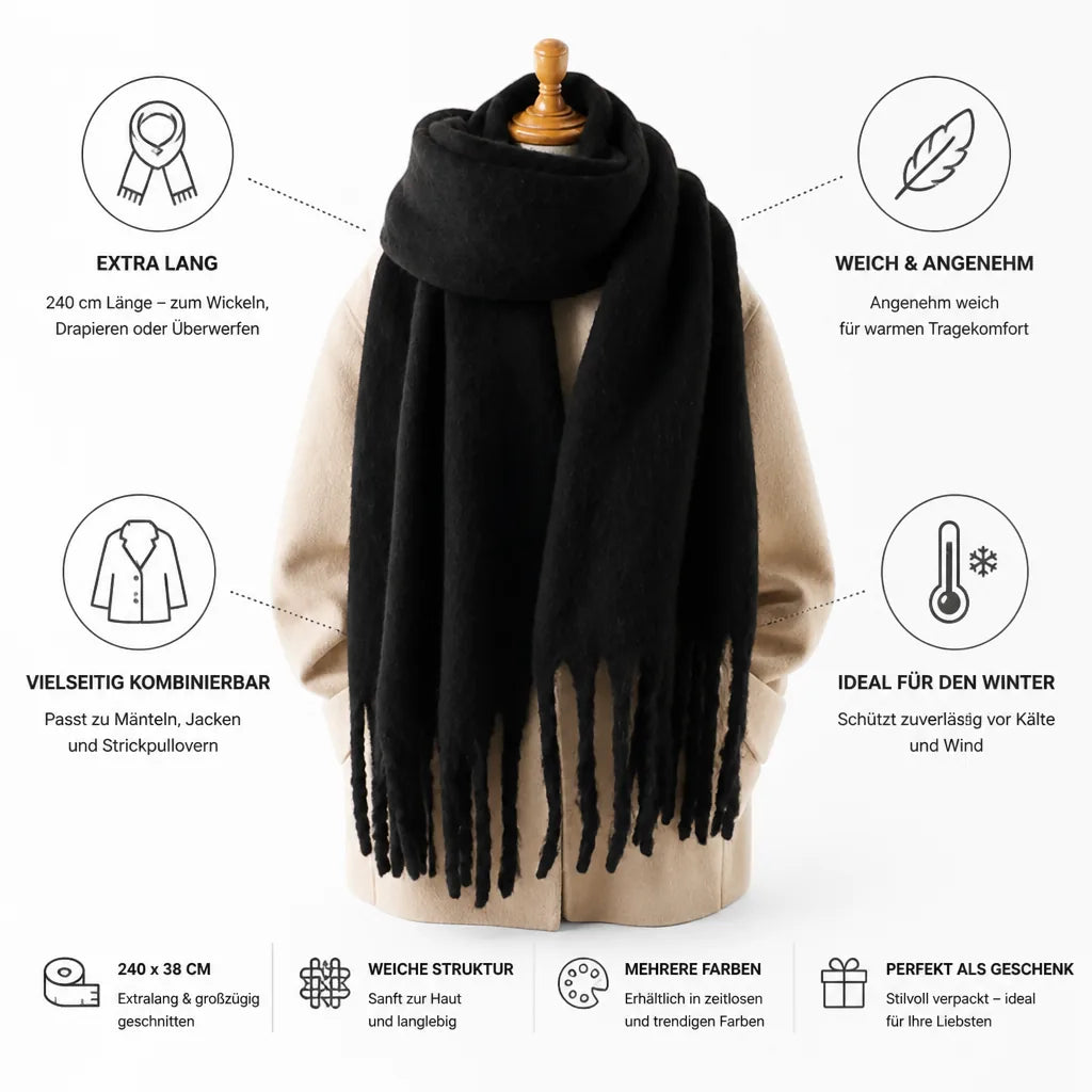 Damen Winterschal, extra lang und weich, Oversize Schal 240 x 38 cm