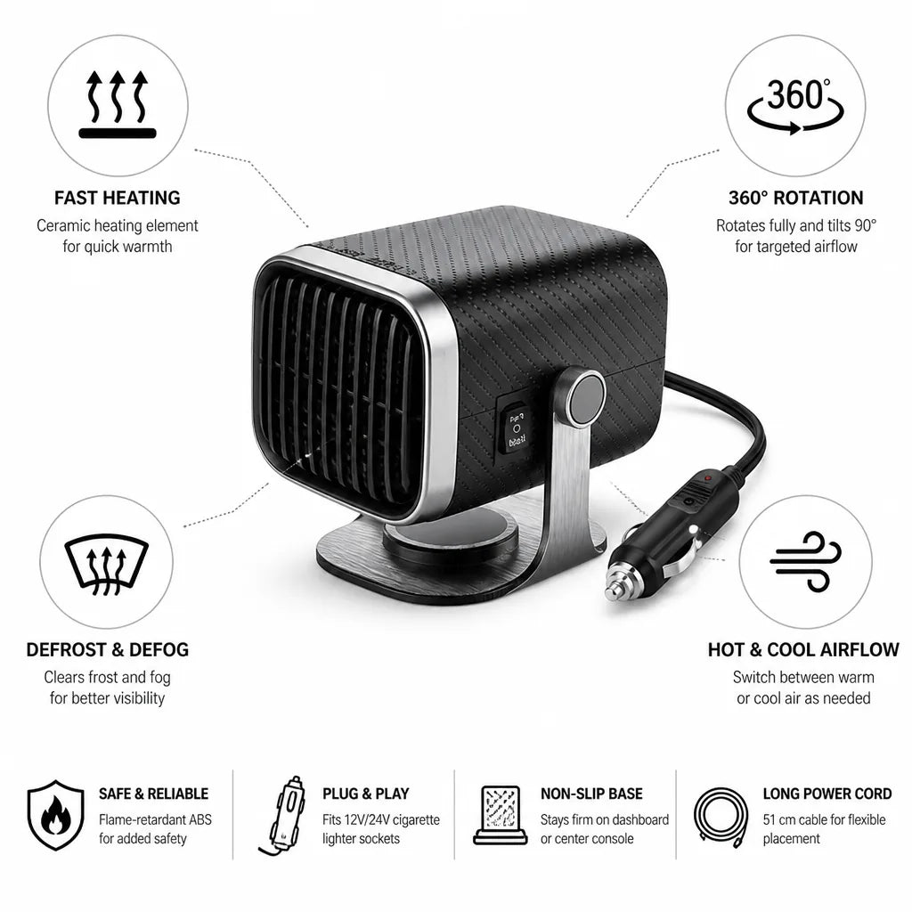 Auto-Heizlüfter zum Enteisen der Windschutzscheibe, Keramik, 12 V und 24 V, 120 W und 150 W