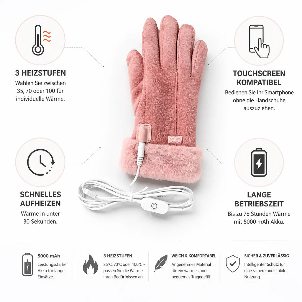 Beheizbare Handschuhe mit Touchscreen-Finger, 3 Heizstufen, 5000 mAh Akku