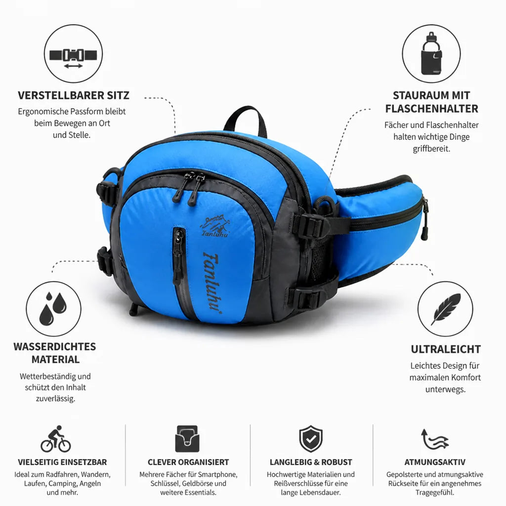 Bauchtasche mit Flaschenhalter, ultraleicht und wasserdicht, rutschfester Sitz