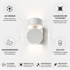 LED-Wandleuchte mit 360° drehbarem Licht und beidseitigem quadratischem Lichteffekt, wasserabweisend