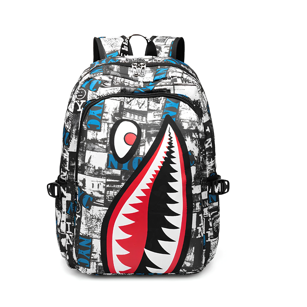 Kinder-Rucksack mit Hai-Motiv und USB-Anschluss