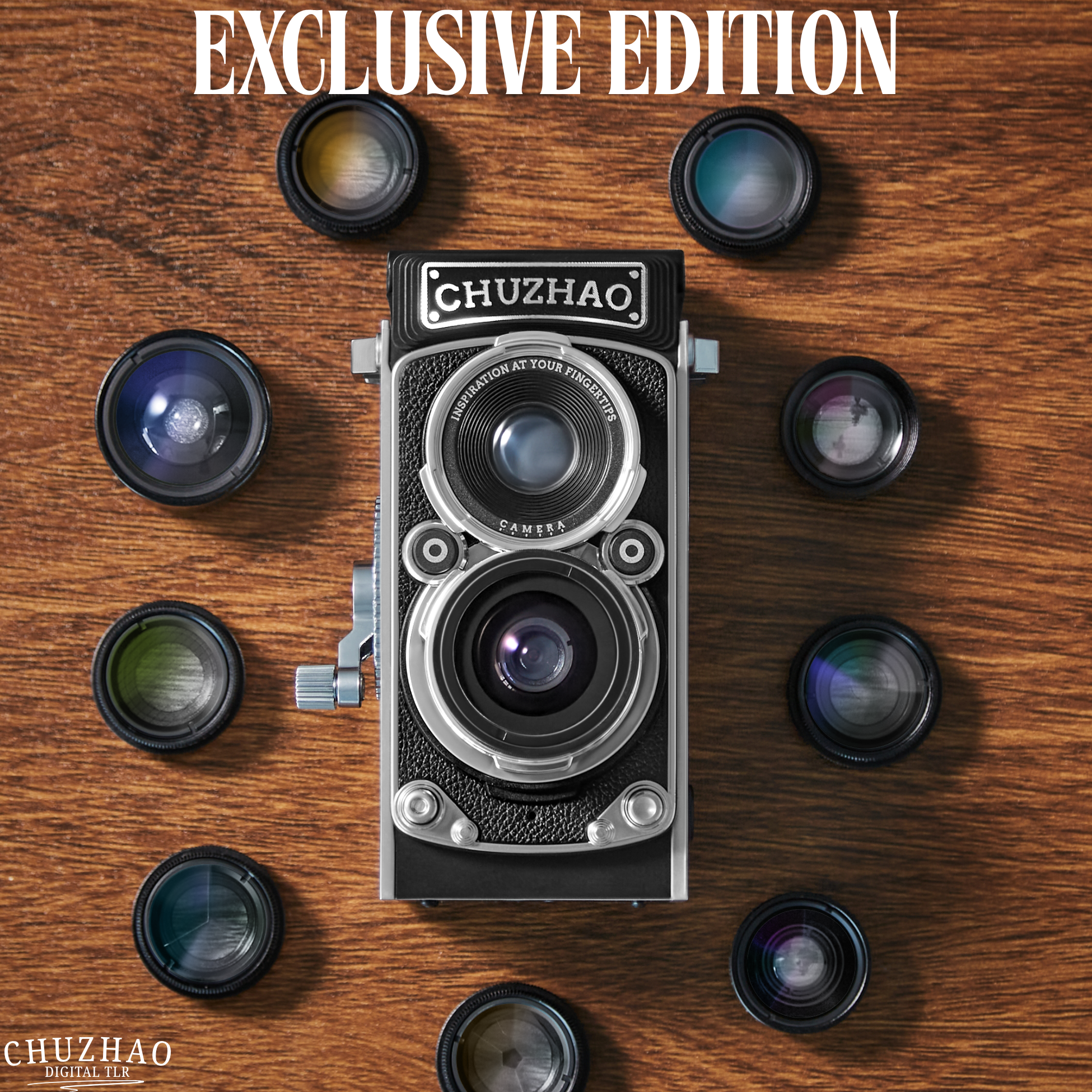 Digitalkamera im Vintage-TLR-Design mit 10 Objektiven