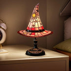 Hexenhut-Tischlampe aus Buntglas