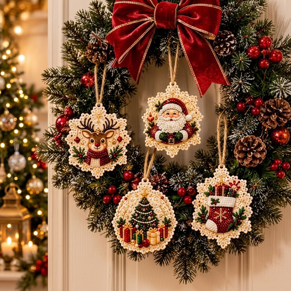Diamond Painting Weihnachtsanhänger Set 6-teilig