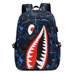 Kinder-Rucksack mit Hai-Motiv und USB-Anschluss