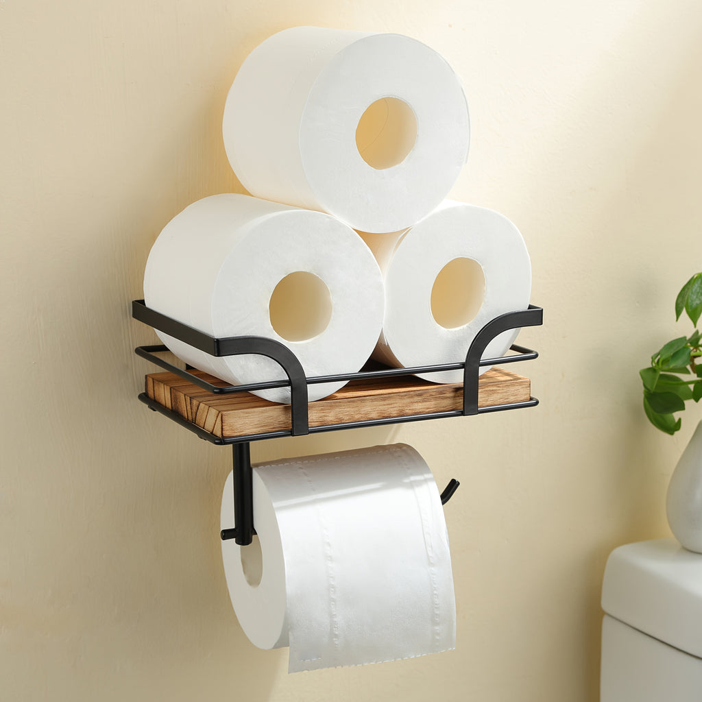Badregal mit Toilettenpapierhalter – Metall und Holz