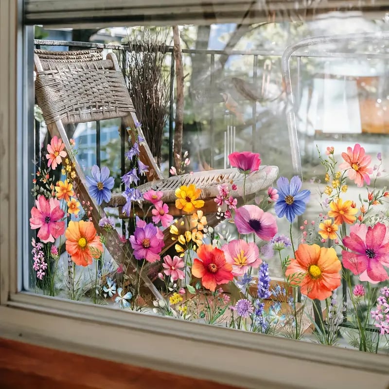 Fensteraufkleber Blumen & Schmetterlinge – Wildblumen-Motiv