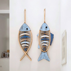 Holzfisch Wanddekoration mit Seilaufhängung – Maritim