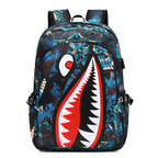 Kinder-Rucksack mit Hai-Motiv und USB-Anschluss