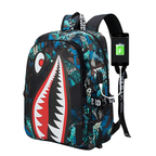 Kinder-Rucksack mit Hai-Motiv und USB-Anschluss
