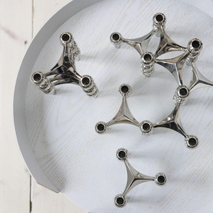 3-teiliges Chrom-Kerzenhalter-Set – Stilvoll, Modular, Zeitlos