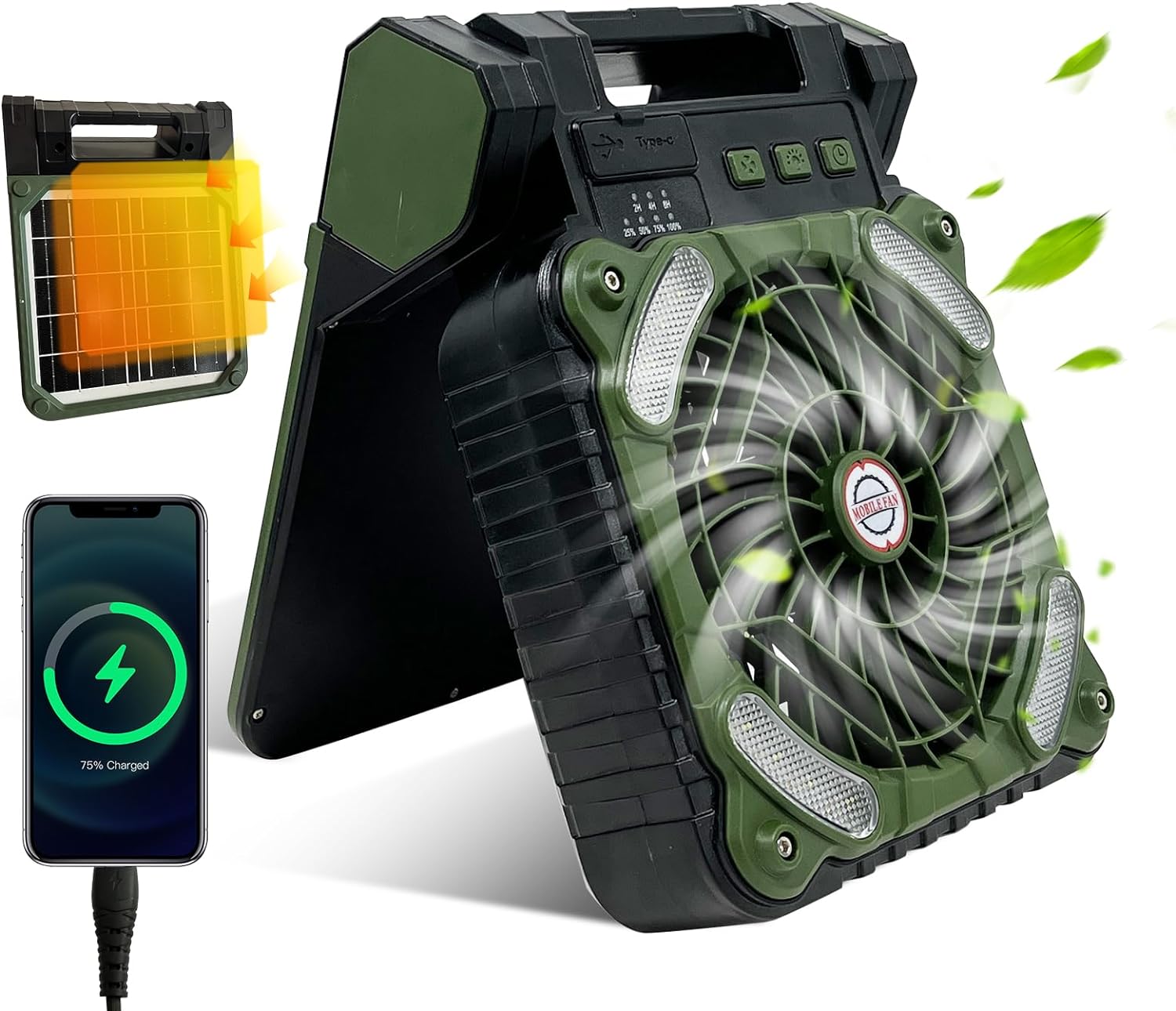 Solar-Ventilator mit Powerbank und LED-Beleuchtung