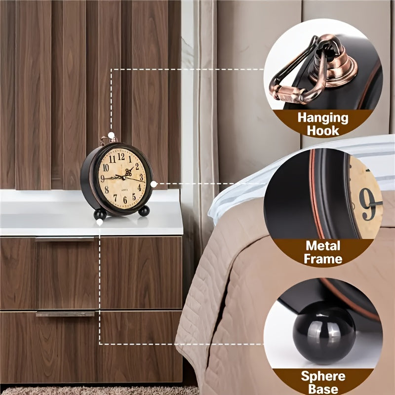 Vintage Wecker mit leisem Quarzwerk und Kupferdetails