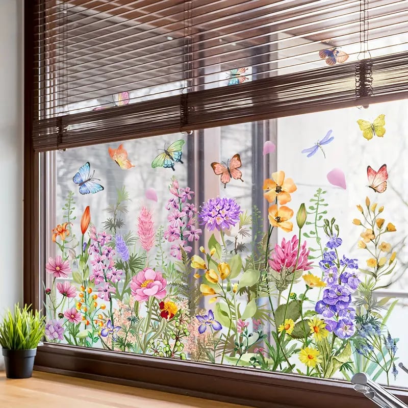 Fensteraufkleber Blumen & Schmetterlinge – Wildblumen-Motiv