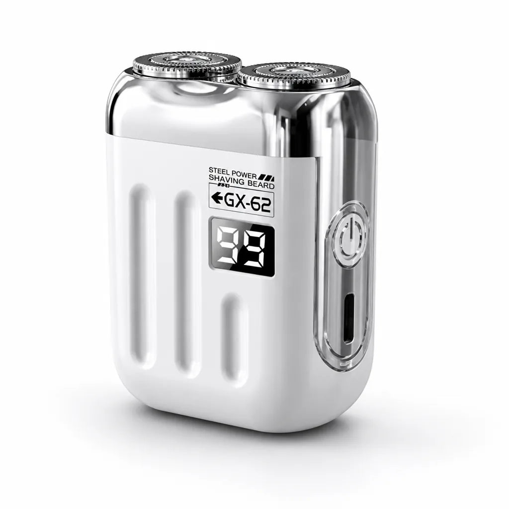 Mini-Elektrorasierer mit zwei rotierenden Scherköpfen, kompakt, per USB aufladbar
