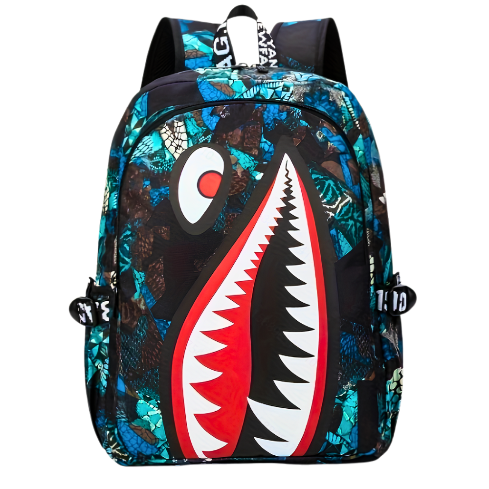 Kinder-Rucksack mit Hai-Motiv und USB-Anschluss