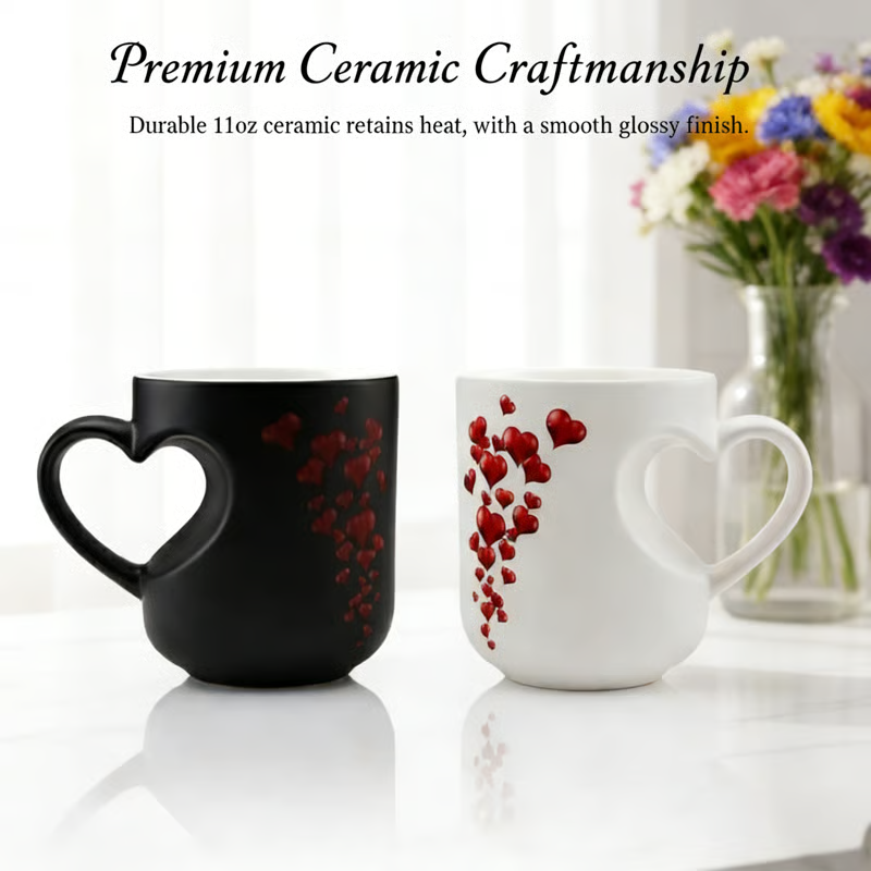 Wärmeaktivierte Herz-Tasse mit Farbwechsel – 400 ml