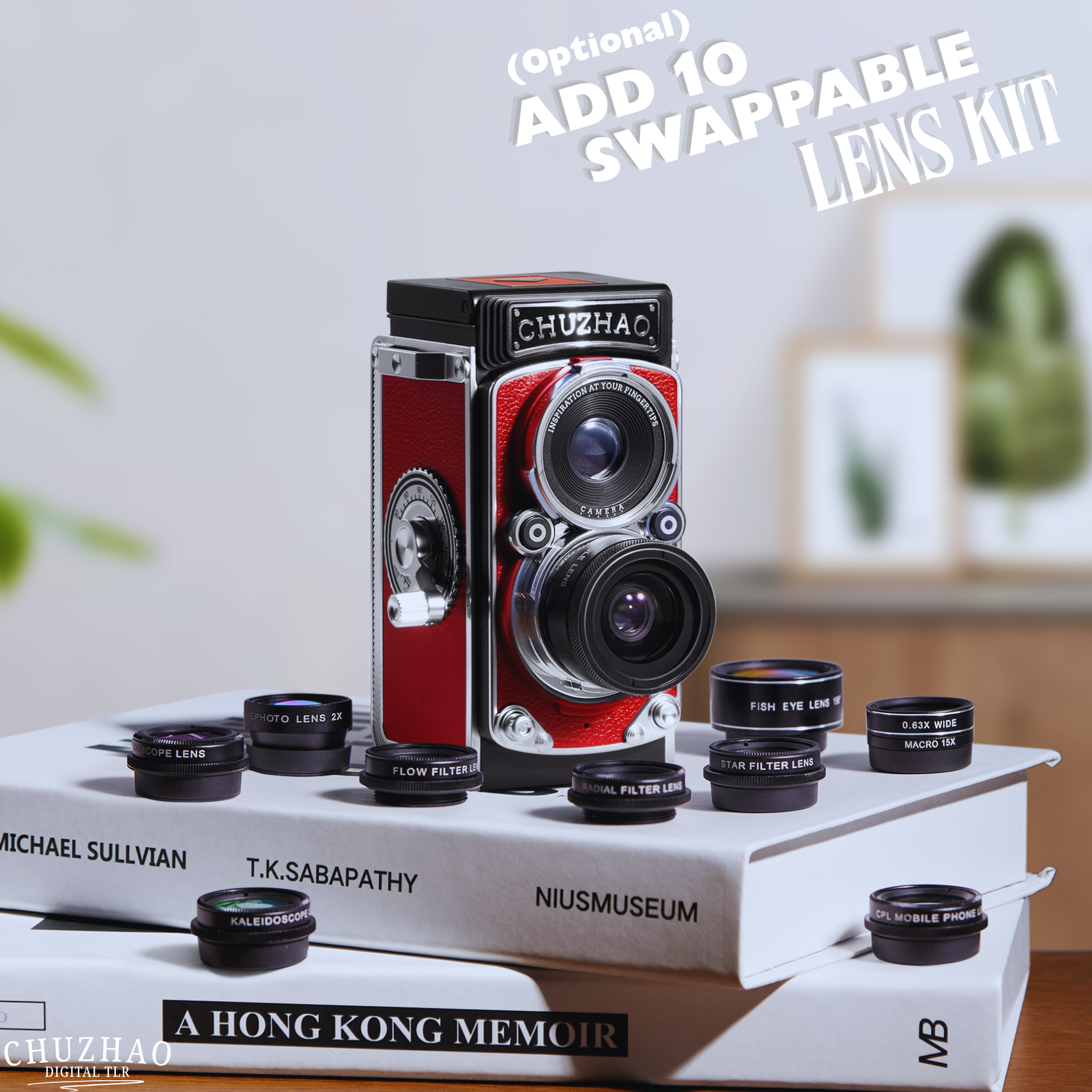 Digitalkamera im Vintage-TLR-Design mit 10 Objektiven