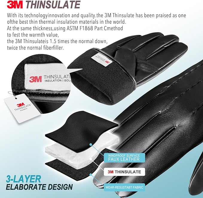 Leder-Touchscreen-Handschuhe mit Kaschmir-Fütterung