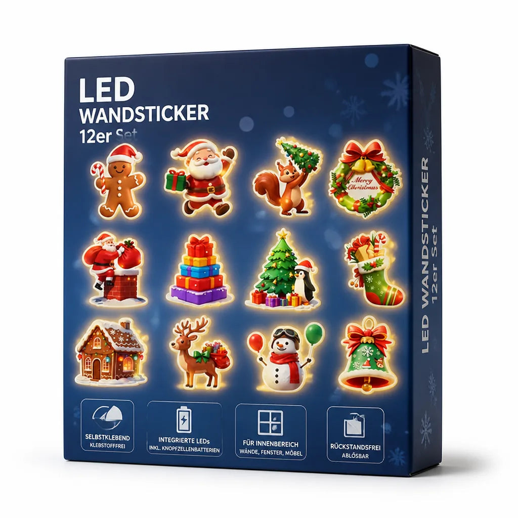 Weihnachts-Wandsticker mit integrierten LEDs, ablösbar, 12er-Set aus PVC, für Innenräume