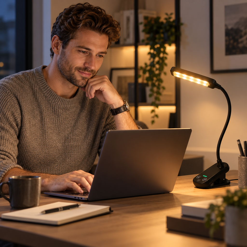 Leselampe LED mit Klemme – dimmbar und 180° drehbar