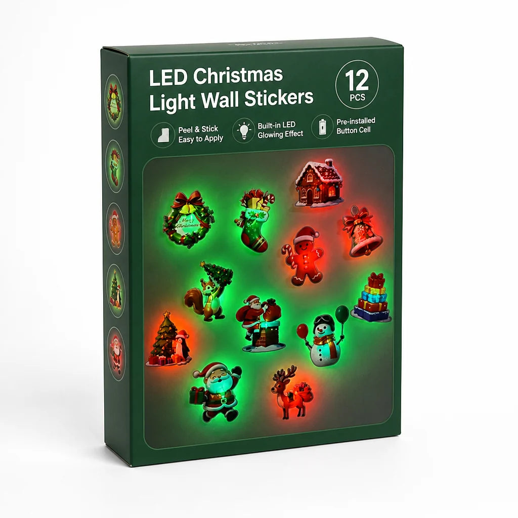 Weihnachts-Wandsticker mit integrierten LEDs, ablösbar, 12er-Set aus PVC, für Innenräume