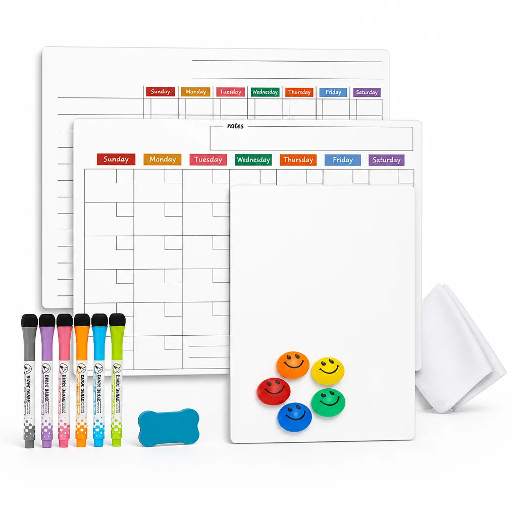 Magnetischer Kühlschrankplaner, Whiteboard-Set mit Monats- und Wochenplaner, Notiztafeln, 6 Markern
