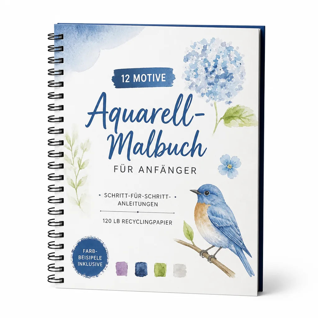 Aquarell-Malbuch für Anfänger mit 12 Motiven, Schritt-für-Schritt-Anleitungen, 120 lb Recyclingpapier