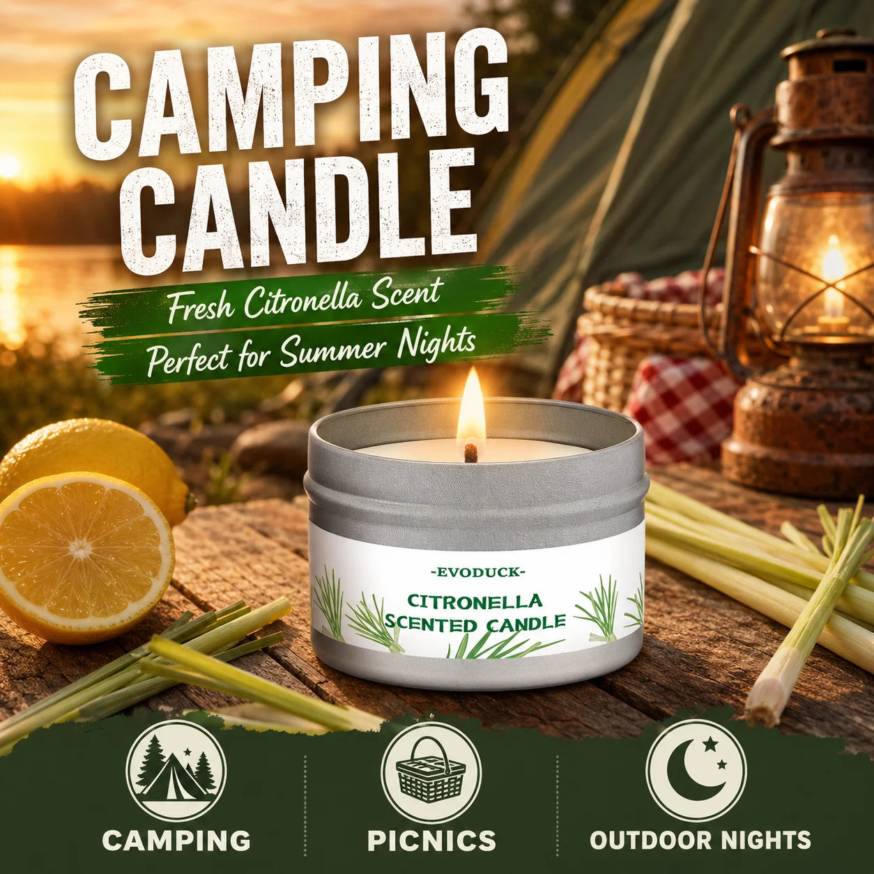 Citronella-Kerze mit Zitronengras-Duft für draussen