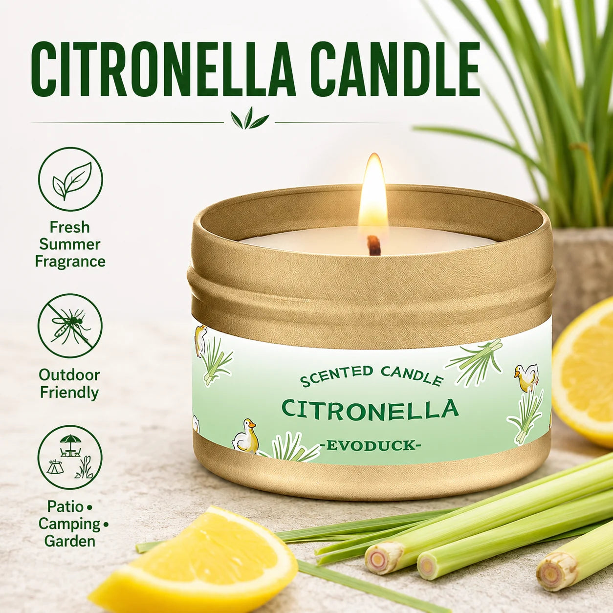 Citronella-Kerze im Metalldöschen mit Zitronengras-Duft
