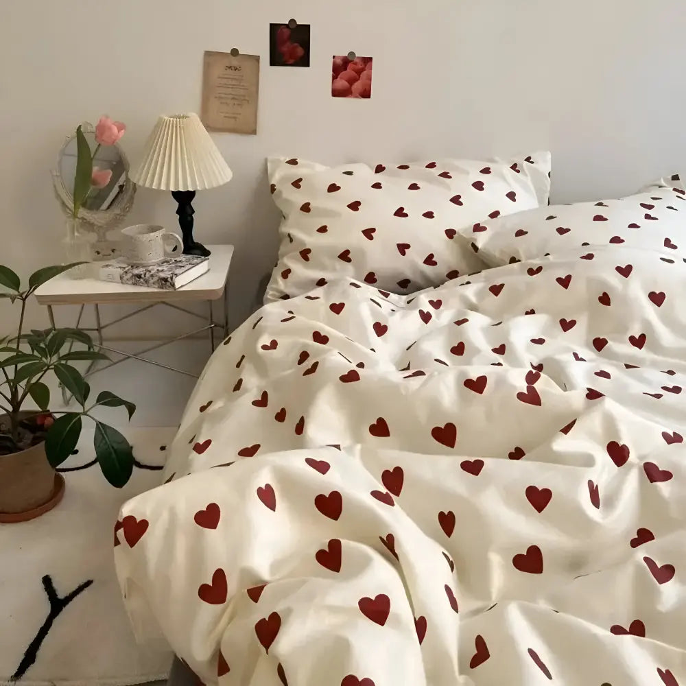 Bettwäsche-Set mit Herzmuster aus weichem Polyester