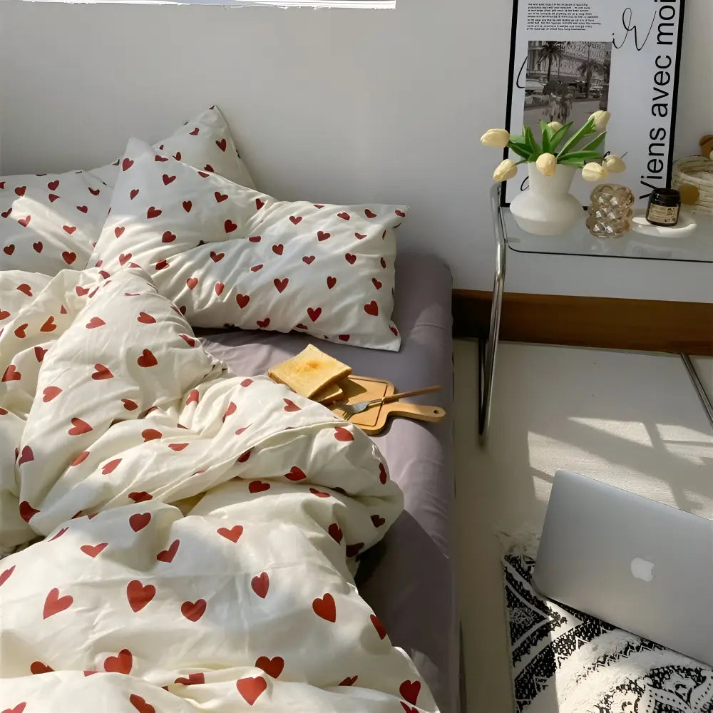 Bettwäsche-Set mit Herzmuster aus weichem Polyester