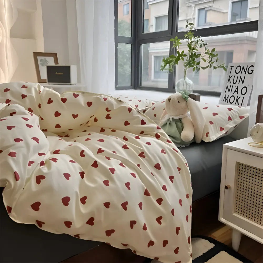 Bettwäsche-Set mit Herzmuster aus weichem Polyester