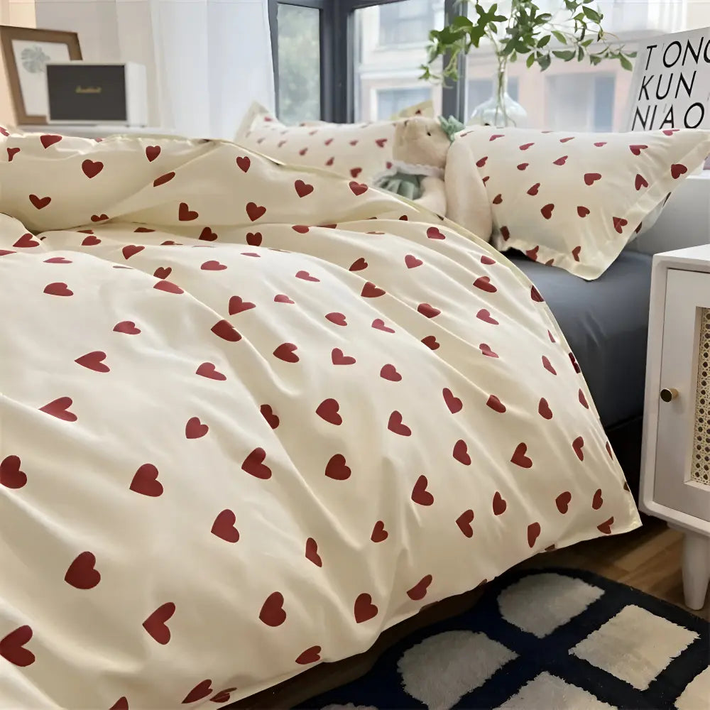 Bettwäsche-Set mit Herzmuster aus weichem Polyester