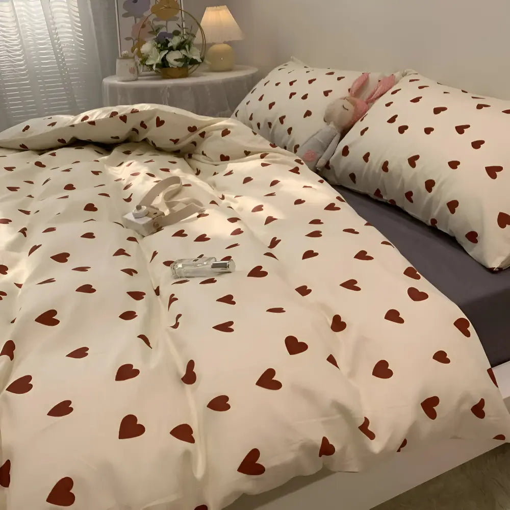 Bettwäsche-Set mit Herzmuster aus weichem Polyester